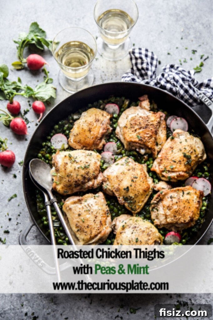 Spring-Inspired Chicken Thighs with Mint and Peas 7 A final close-up image of the Roasted Chicken Thighs with Peas & Mint, emphasizing the textures and fresh ingredients.