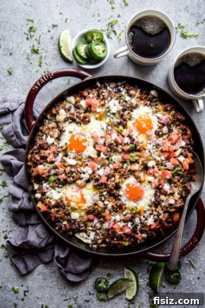 Savory Ground Lamb Huevos Rancheros Skillet 2 Skillet Huevos Rancheros with Ground Lamb www.thecuriousplate.com