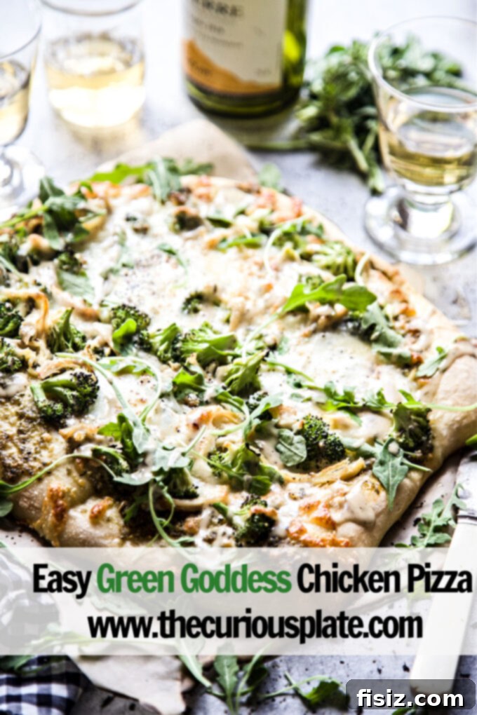 Vibrant Green Goddess Chicken Pizza 11 Top-down view of a beautifully baked Green Goddess Chicken Pizza