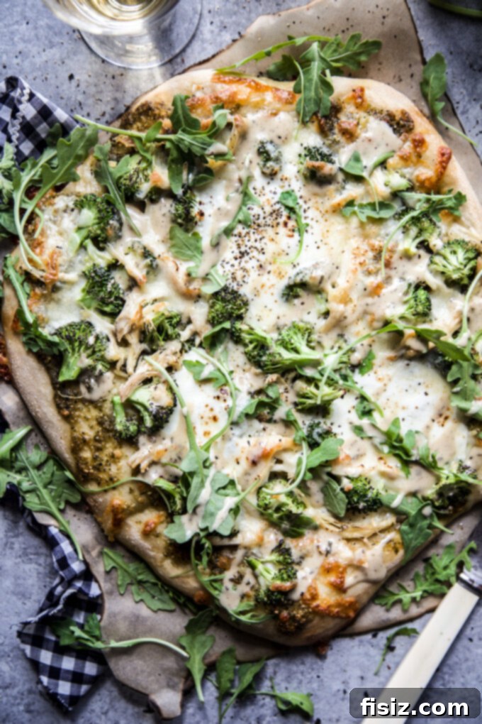 Vibrant Green Goddess Chicken Pizza 9 Finished Easy Green Goddess Chicken Pizza, whole