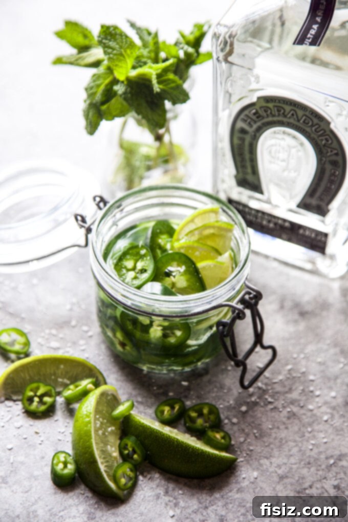 Cucumber Margarita with a Tequila Lime Jalapeño Zing 5 Fresh ingredients for Spicy Cucumber Margarita: crisp cucumber, fragrant mint, juicy limes, fiery jalapenos, and a bottle of Herradura Ultra Tequila.