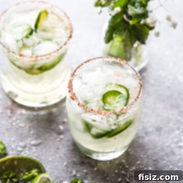 Spicy Cucumber Margarita with Tequila Lime Pickled Jalapenos, full recipe image