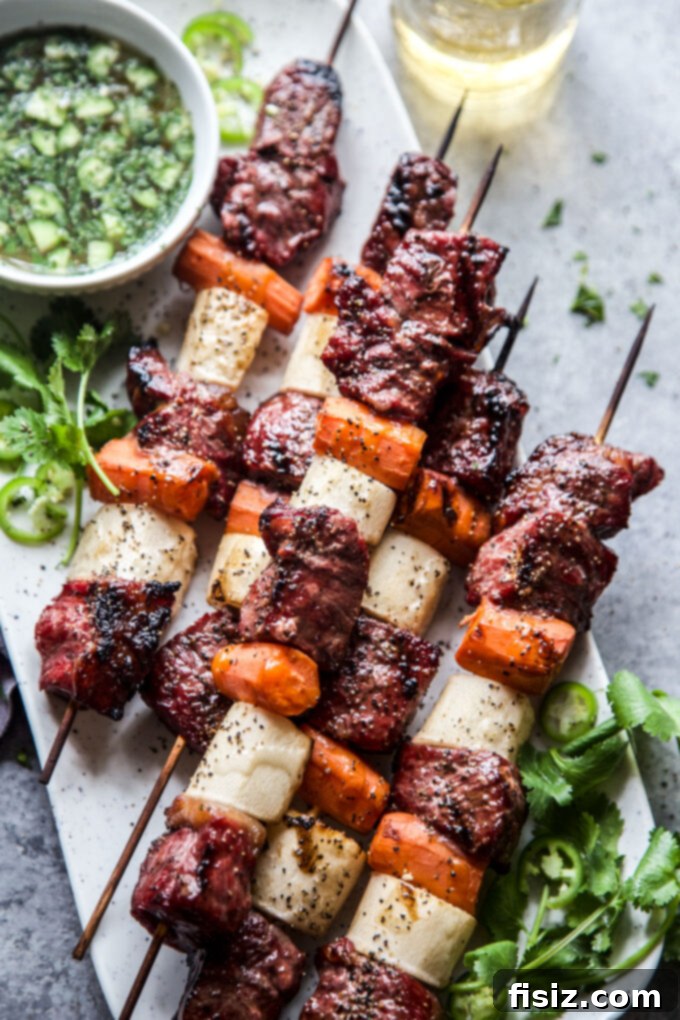 Banh Mi Flavored Beef Skewers 7 Ingredients for Banh Mi Beef Kebabs laid out on a kitchen counter