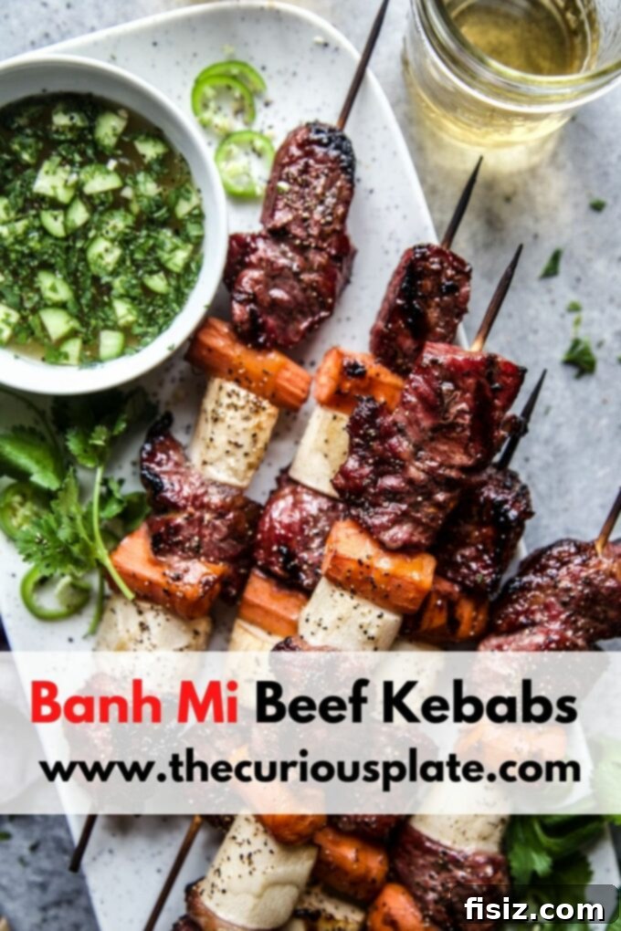 Banh Mi Flavored Beef Skewers 10 Freshly grilled Banh Mi Beef Kebabs on the serving plate