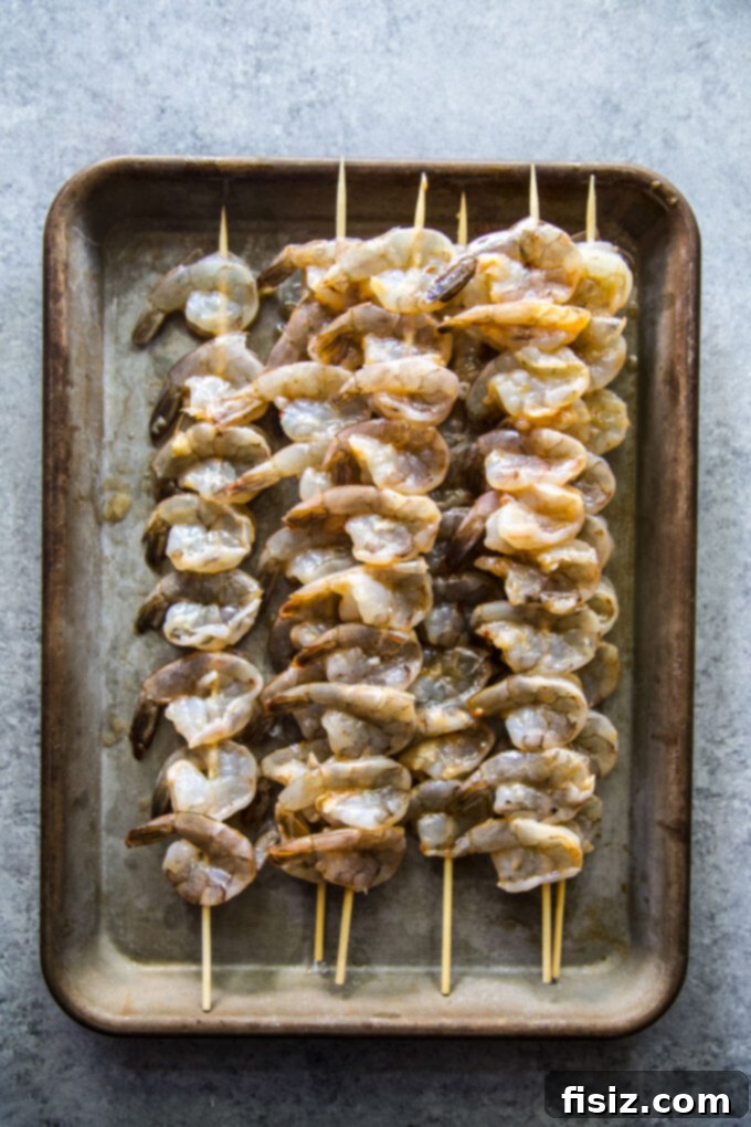 Spicy Citrus Grilled Shrimp Skewers 7 Skewered shrimp ready to hit the hot grill.