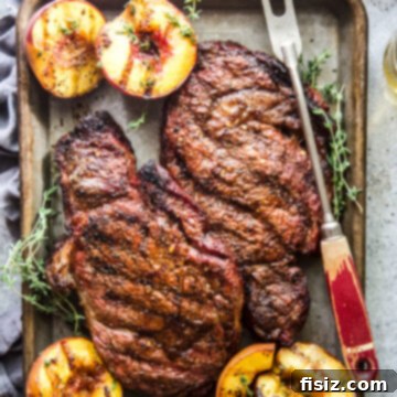 Sweet & Savory Grilled Ribeye with Peaches 9 grilled ribeye steaks with peaches www.thecuriousplate.com