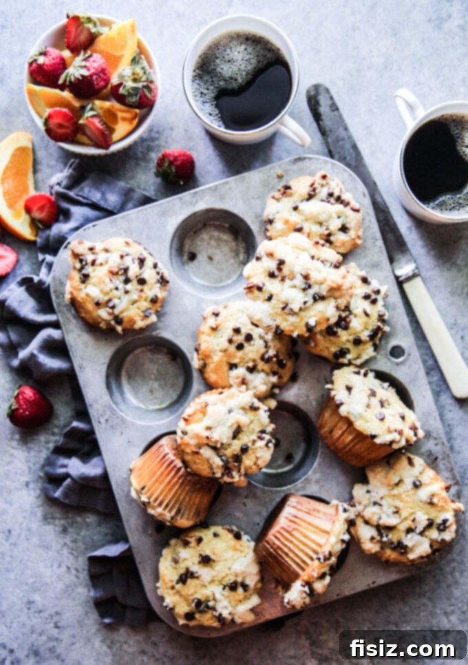 Zesty Orange Chocolate Chip Muffins 10 Stacked Orange Chocolate Chip Muffins on a plate