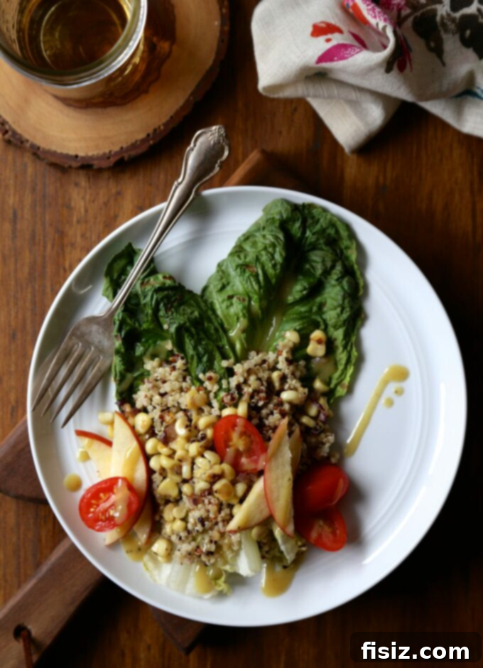 28 Irresistible Apple Recipes to Make Today 5 Grilled Romaine Salad with Quinoa, Apples, Corn, & Dijon Vinaigrette - A healthy and vibrant salad.