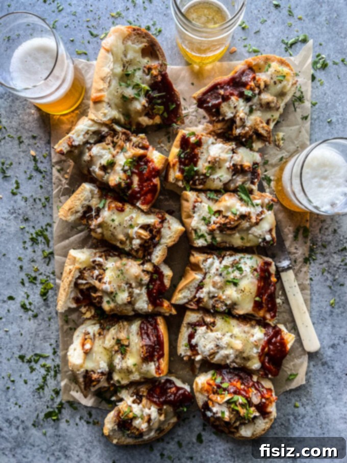 Smoked Mozzarella BBQ Chicken Baguette Pizza 11 Beautifully baked BBQ Chicken Baguette Pizza, garnished with vibrant fresh parsley