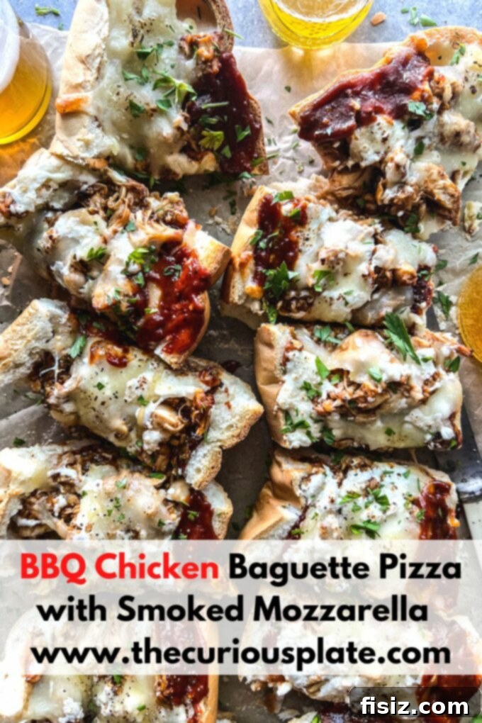 Smoked Mozzarella BBQ Chicken Baguette Pizza 14 A full view of the delicious BBQ Chicken Baguette Pizza, ready for a gathering.