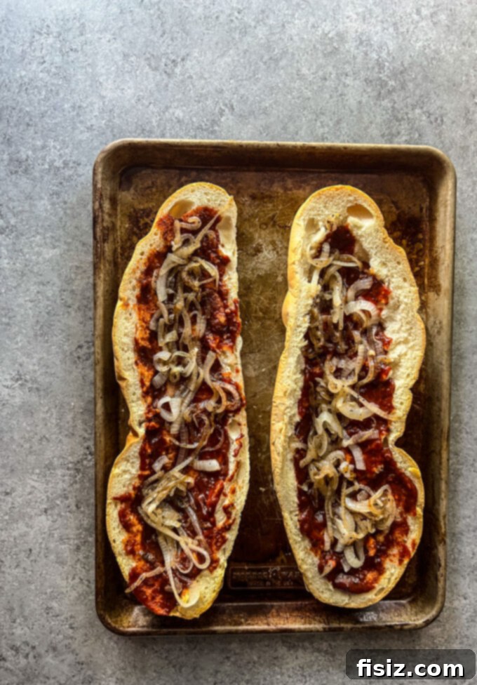 Smoked Mozzarella BBQ Chicken Baguette Pizza 8 Thinly sliced onions sizzling in olive oil in a nonstick skillet