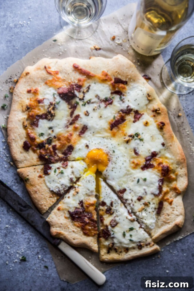Effortless Burrata Carbonara Pizza 2 Easy Carbonara Pizza with Burrata - a perfect breakfast or brunch pizza
