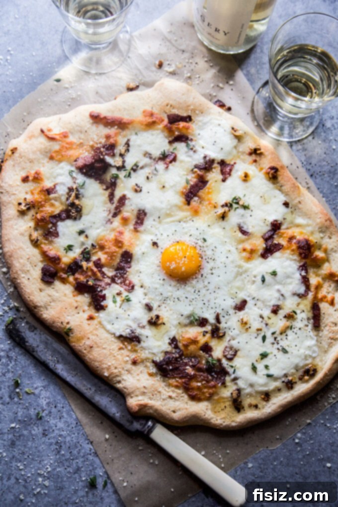 Effortless Burrata Carbonara Pizza 7 Easy Carbonara Pizza with Burrata - finished pizza with egg
