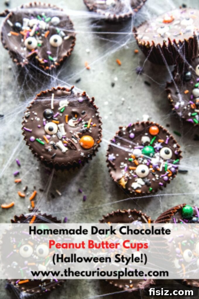 Wicked Good Halloween Dark Chocolate Peanut Butter Cups 11 A final beautiful shot of Homemade Dark Chocolate Peanut Butter Cups, stacked and ready for a Halloween celebration.