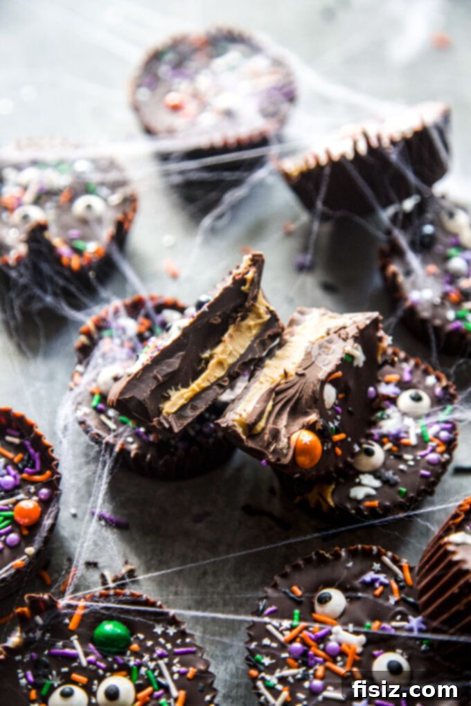 Wicked Good Halloween Dark Chocolate Peanut Butter Cups 3 A festive array of Homemade Dark Chocolate Peanut Butter Cups, ready for Halloween, photographed on www.thecuriousplate.com.