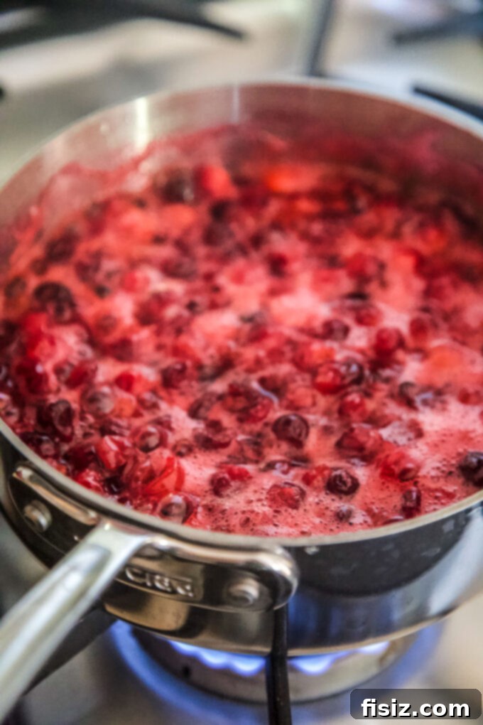 Heirloom Homemade Cranberry Sauce 6 fresh cranberries sauting in a skillet