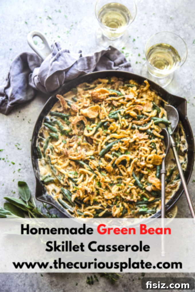 One-Pan Green Bean Casserole 12 homemade green bean skillet casserole, freshly baked and served
