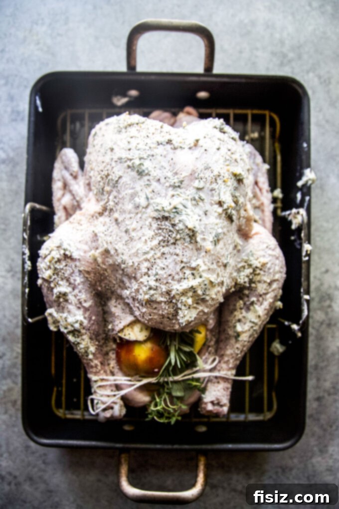 Easy Herb Butter Roasted Turkey 7 Turkey stuffed with lemon, apple, garlic, onion and rubbed with herb butter