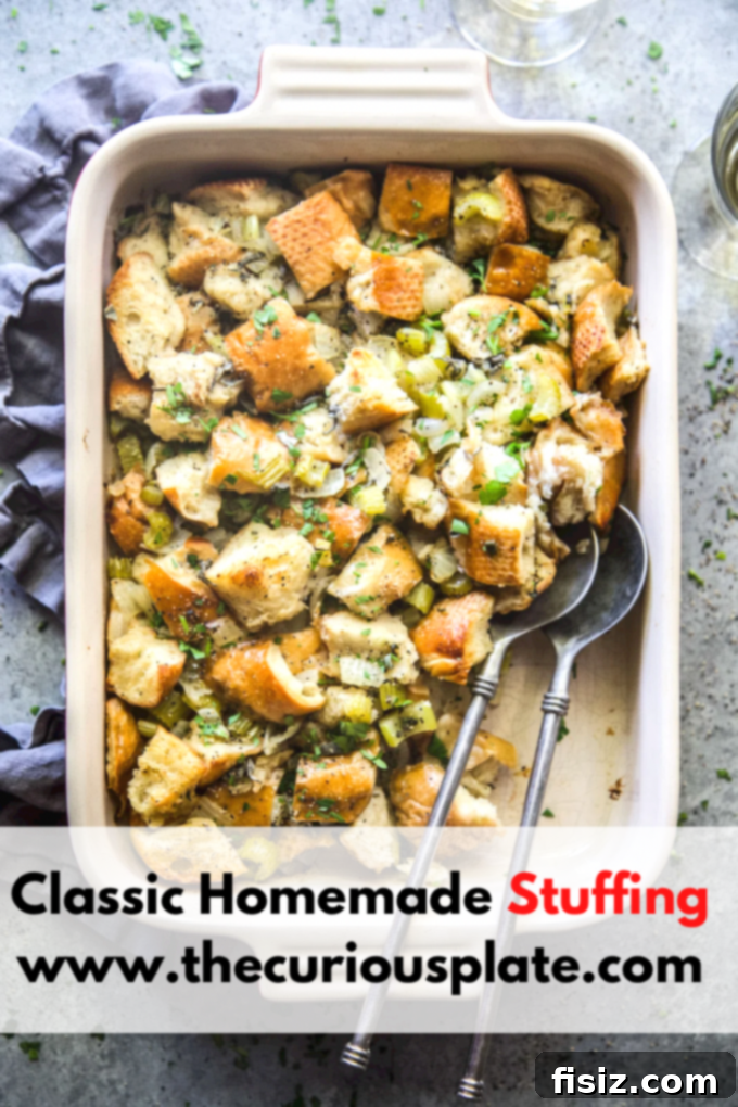 Grandma's Secret Stuffing 12 Classic homemade stuffing with fresh sage garnish, ready to eat