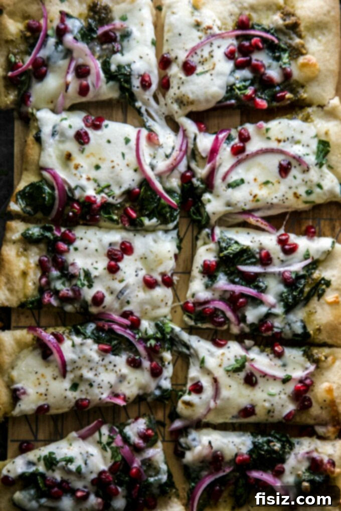 Exciting December Makes 3 Winter Greens and Pomegranate Pizza - A colorful and flavorful seasonal pizza