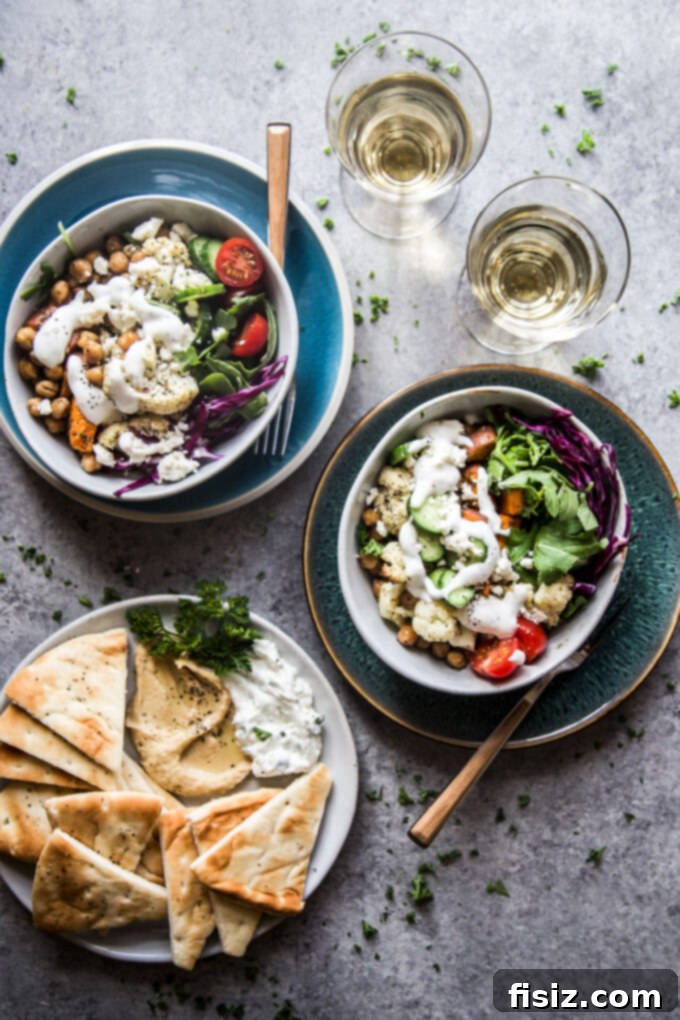 Zaatar Roasted Veggie Bowls with Zesty Lemon Yogurt 8 Close-up of a vibrant and appetizing Roasted Veggie Za’atar Bowl, showing off its fresh ingredients.