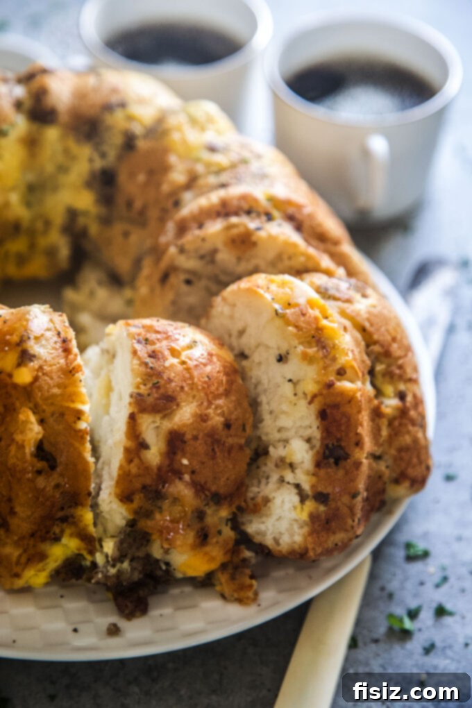 Hearty Morning Savory Monkey Bread 3 Close-up of golden brown Savory Breakfast Monkey Bread slices