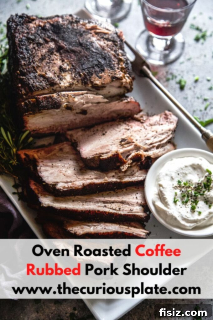 Slow-Roasted Coffee-Rubbed Pork Shoulder 12 Coffee-rubbed pork shoulder, glistening with juices.