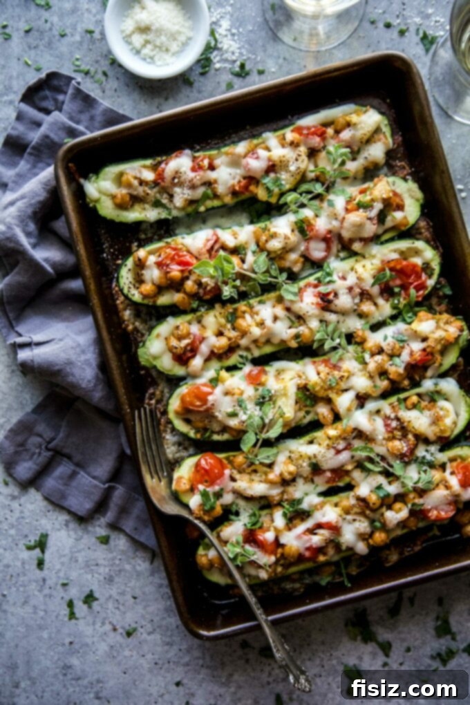 Tuscan Chickpea Stuffed Zucchini Boats - a healthy and creative plant-based January dinner