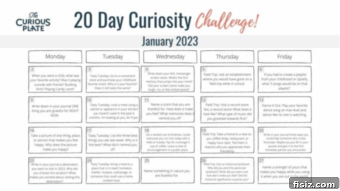 Your 20-Day Curiosity Upgrade 3 Curiosity Challenge Calendar Preview