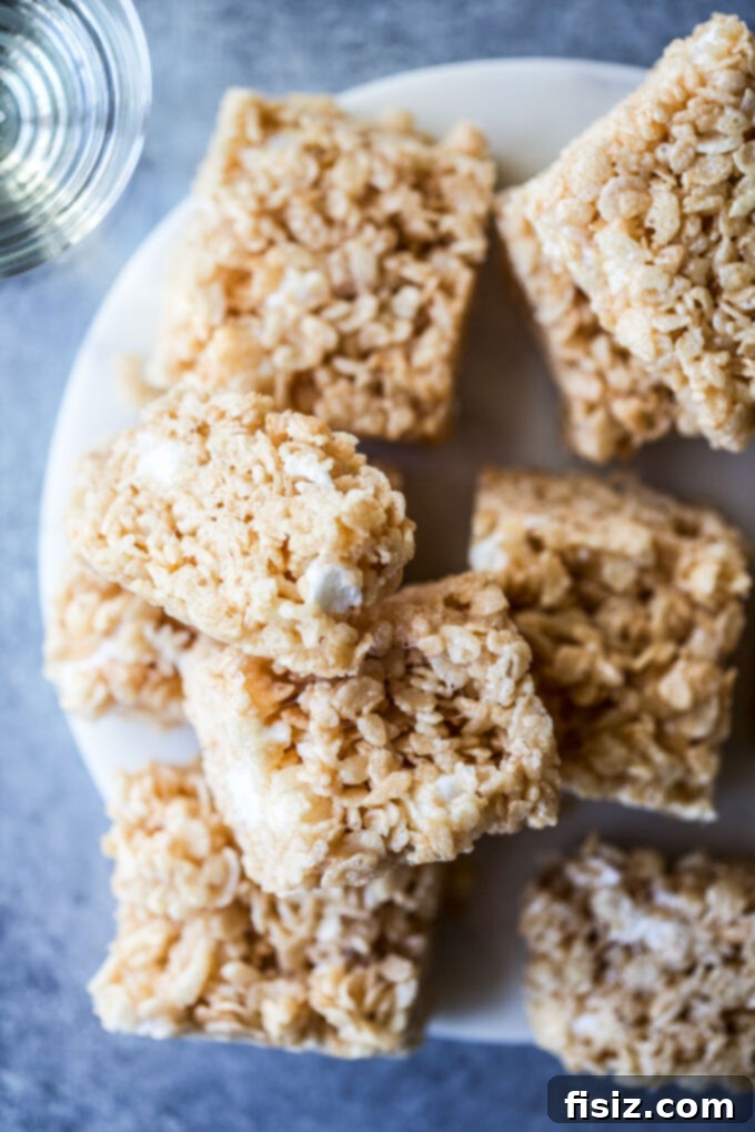 Sparkling Krispie Delights 3 Champagne Rice Krispie Treats - close up of a single square with a subtle sparkle