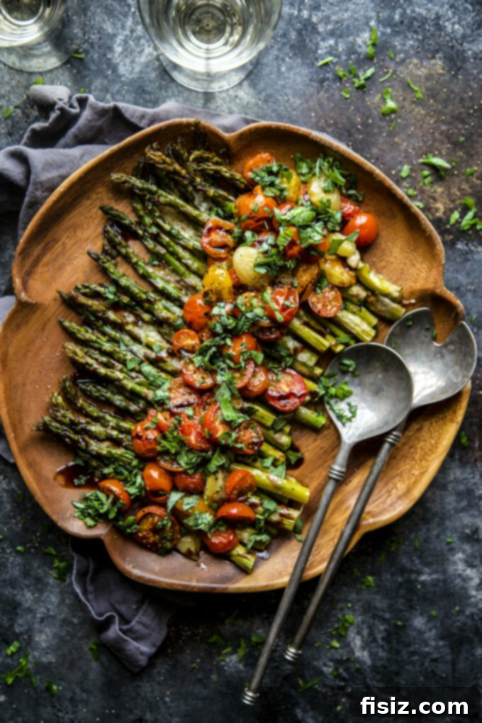 Caprese Roasted Asparagus, a perfect spring side dish for April meals