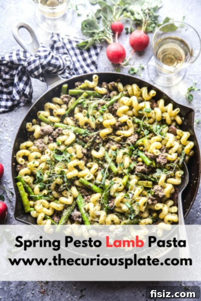 Tender Lamb Pasta with Vibrant Spring Pesto 11 Final plated Spring Pesto Lamb Pasta with fresh basil garnish