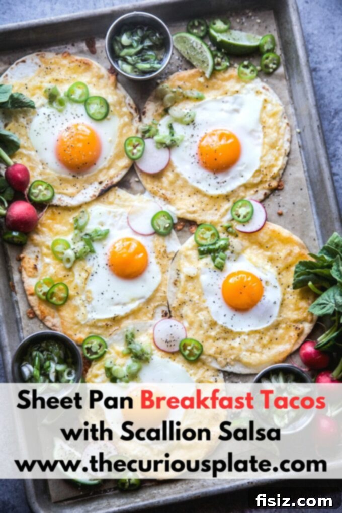 One-Pan Breakfast Tacos with Zesty Scallion Salsa 11 Final presentation of Sheet Pan Breakfast Tacos with fresh scallion salsa and garnishes.
