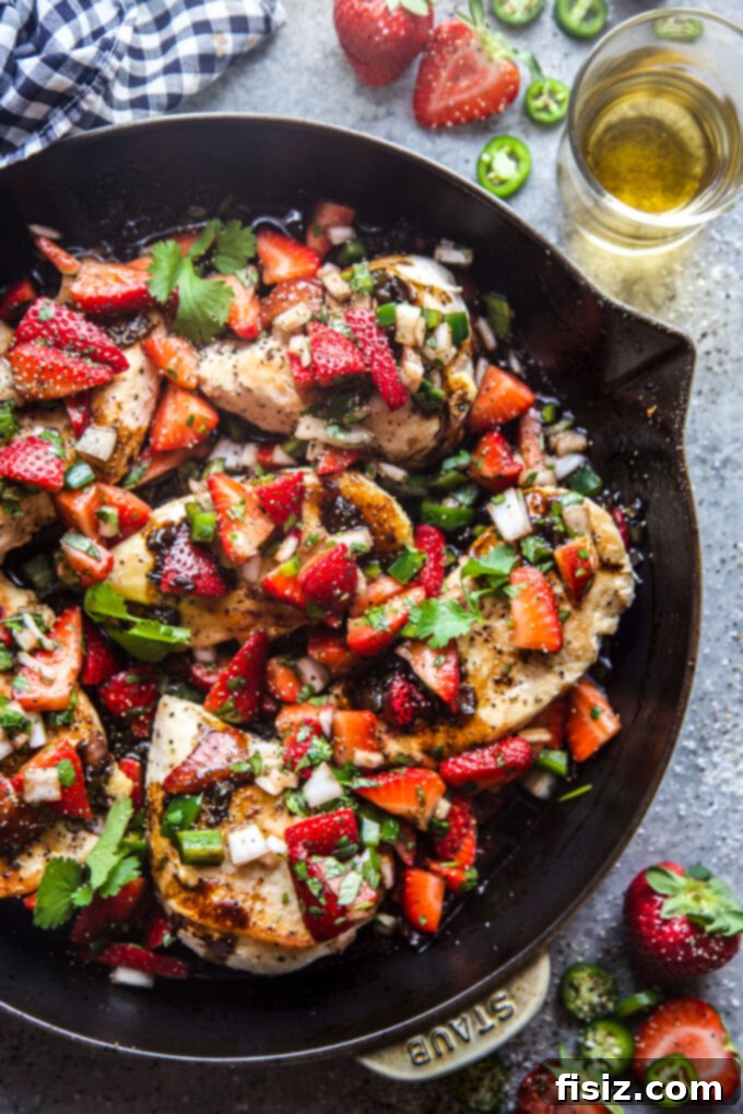 Sweet Heat Strawberry-Jalapeño Chicken 2 Strawberry Jalapeño Skillet Chicken, a vibrant one-pan meal with fresh ingredients.