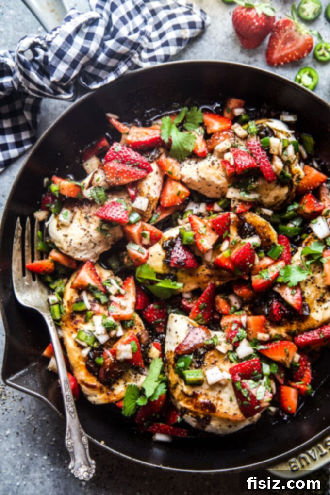Sweet Heat Strawberry-Jalapeño Chicken 7 Skillet chicken with strawberry and jalapeno, ready to be enjoyed.