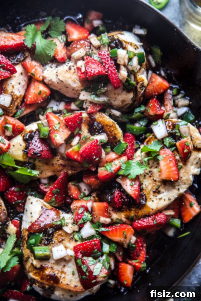 Sweet Heat Strawberry-Jalapeño Chicken 8 The delicious Strawberry-Jalapeño Skillet Chicken garnished with fresh herbs.