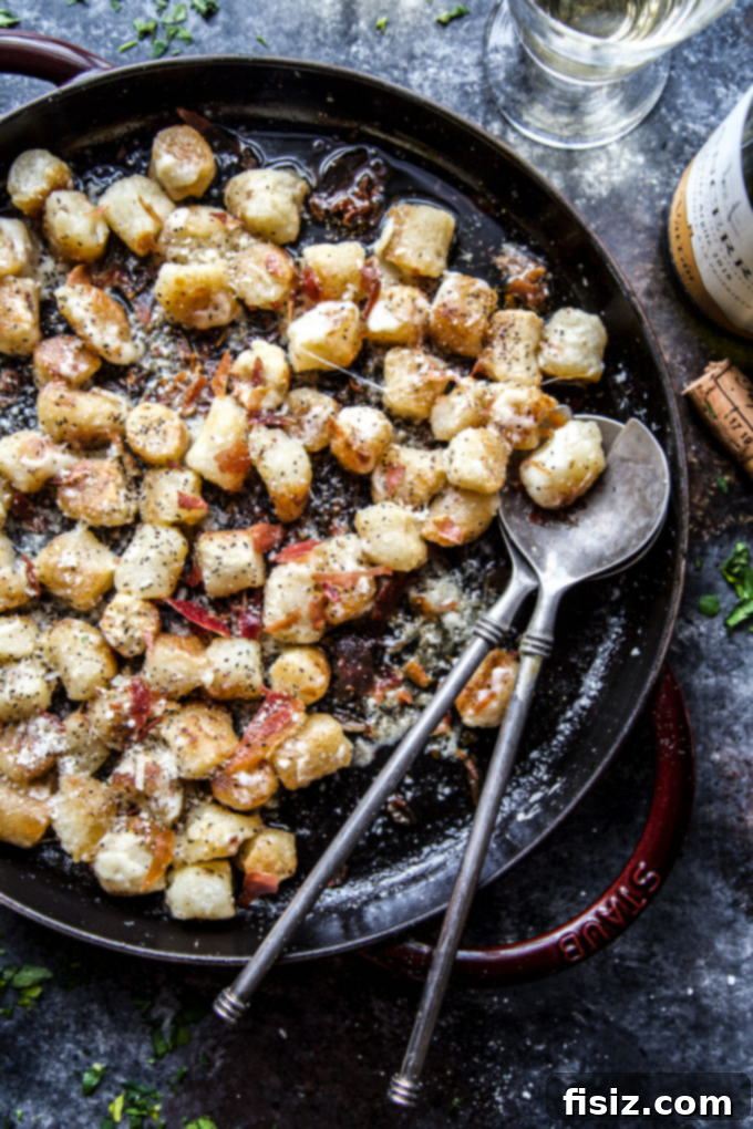 38 Delicious Mother's Day Recipes 6 Gourmet Cacio e Pepe Cauliflower Gnocchi with Crispy Prosciutto, a decadent side