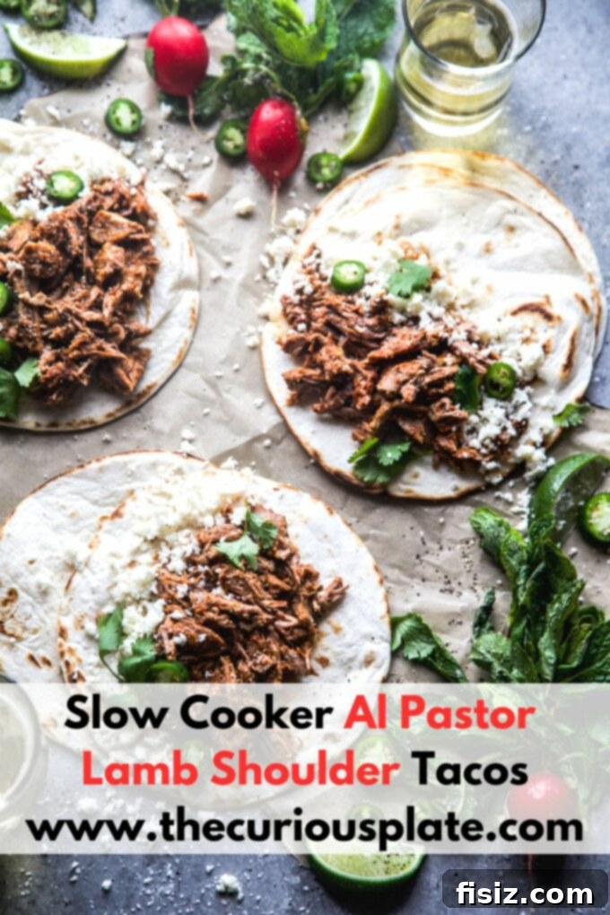Melt-in-Your-Mouth Slow Cooker Al Pastor Lamb Tacos 14 A final close-up shot of the Slow Cooker Al Pastor Lamb Shoulder Tacos, garnished and ready