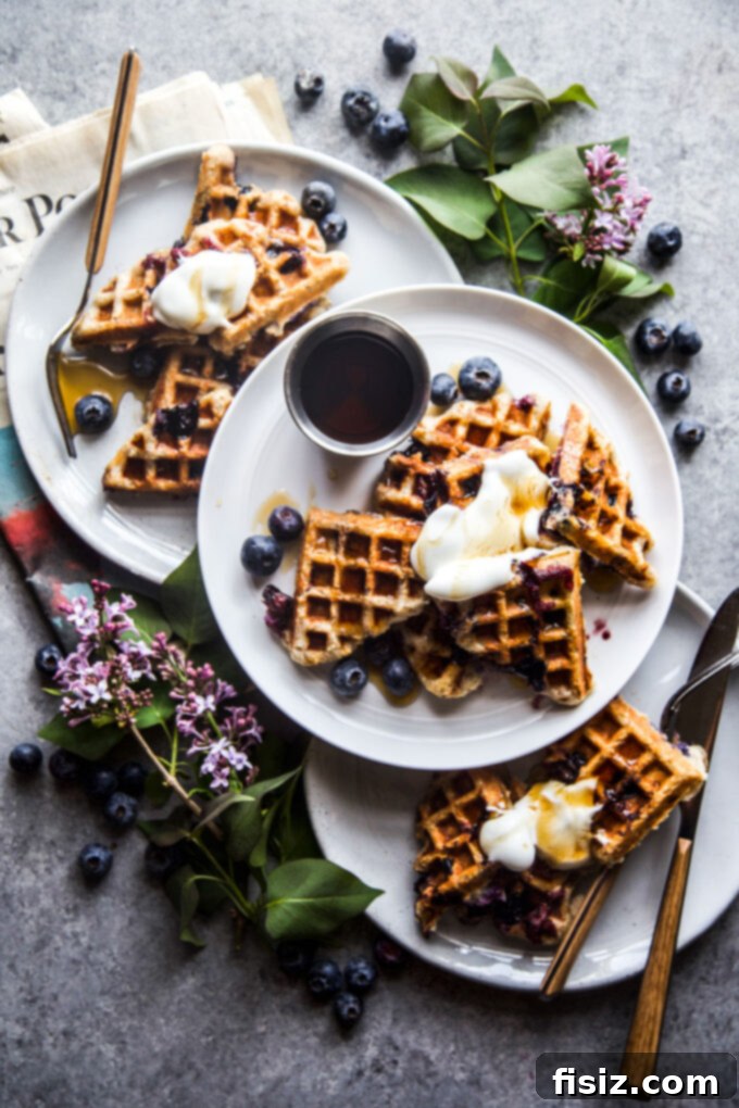 Protein-Packed Blueberry Cottage Waffles 10 Delicious stack of cottage cheese protein waffles