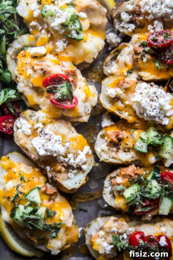 Twice-Baked Chicken Shawarma Potatoes 2 Crispy Twice-Baked Chicken Shawarma Stuffed Potatoes, a delicious fusion meal