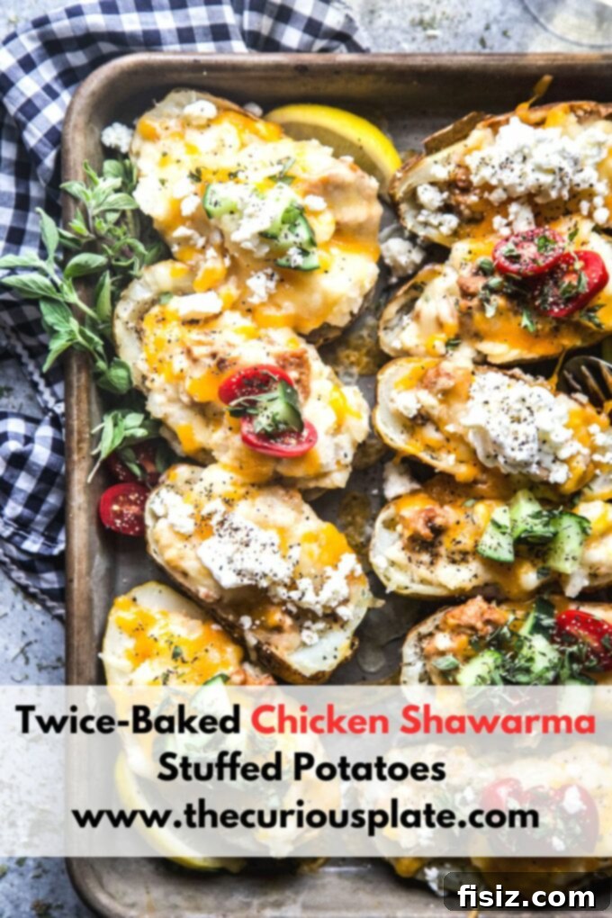 Twice-Baked Chicken Shawarma Potatoes 13 Final presentation of Twice-Baked Chicken Shawarma Stuffed Potatoes, garnished and ready