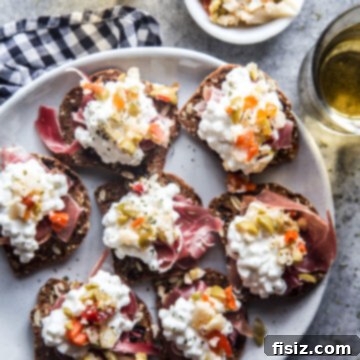 Cottage Cheese Cracker Bites with Prosciutto & Giardiniera