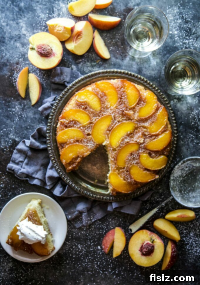 46 Must-Try August Recipes 3 Delicious Peach Upside-Down Cake, a sweet and simple summer dessert.
