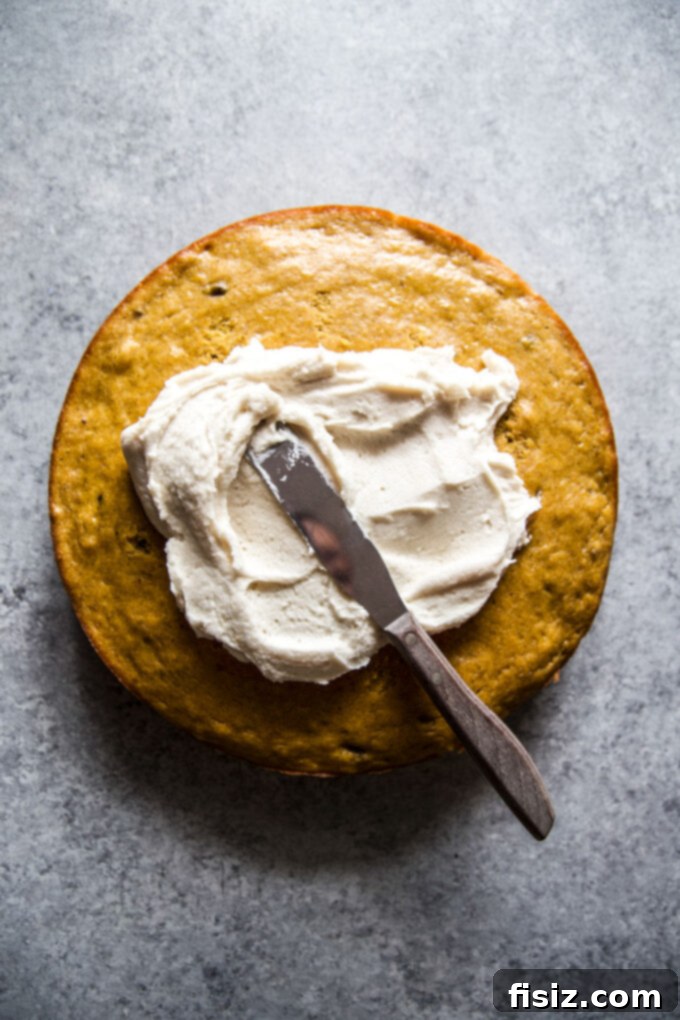 Spiced Pumpkin Banana Cake with Maple Buttercream 6 Freshly baked pumpkin banana cake with maple frosting