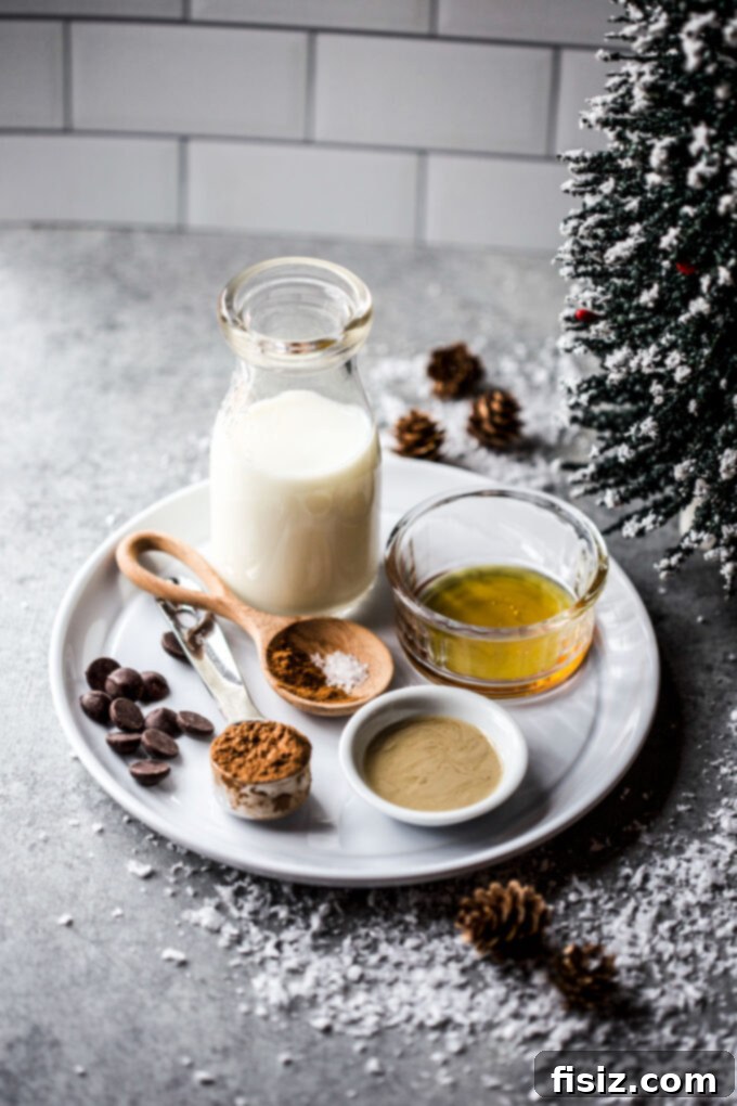 Decadent Tahini Hot Chocolate 4 ingredients to make easy tahini hot chocolate on a plate