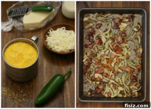 creamy polenta with caramelized fennel, bacon, and spanish olives