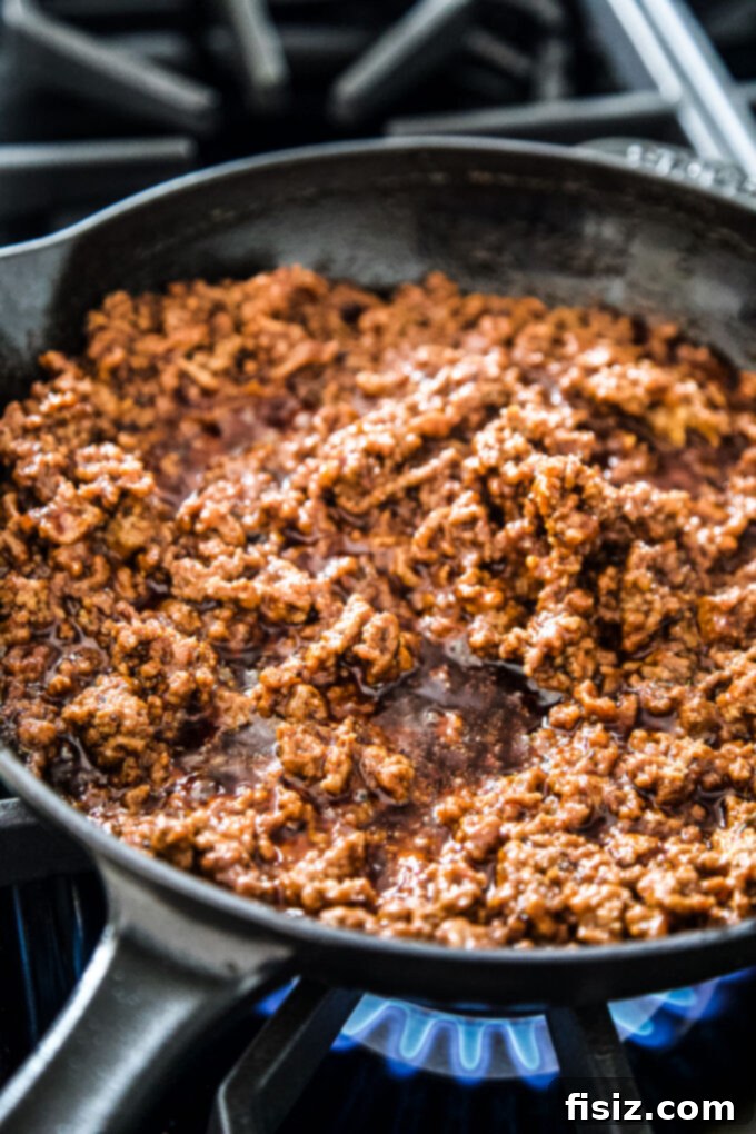 Smoky Brisket Tacos with a Crunchy Shell 4 ground bbq beef in a skillet