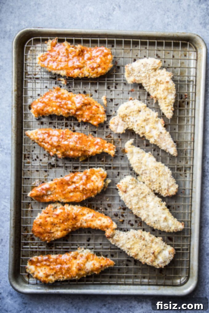 Honey Harissa Glazed Chicken Tenders 9 Platter showing both plain and harissa honey glazed chicken tenders, offering choices.