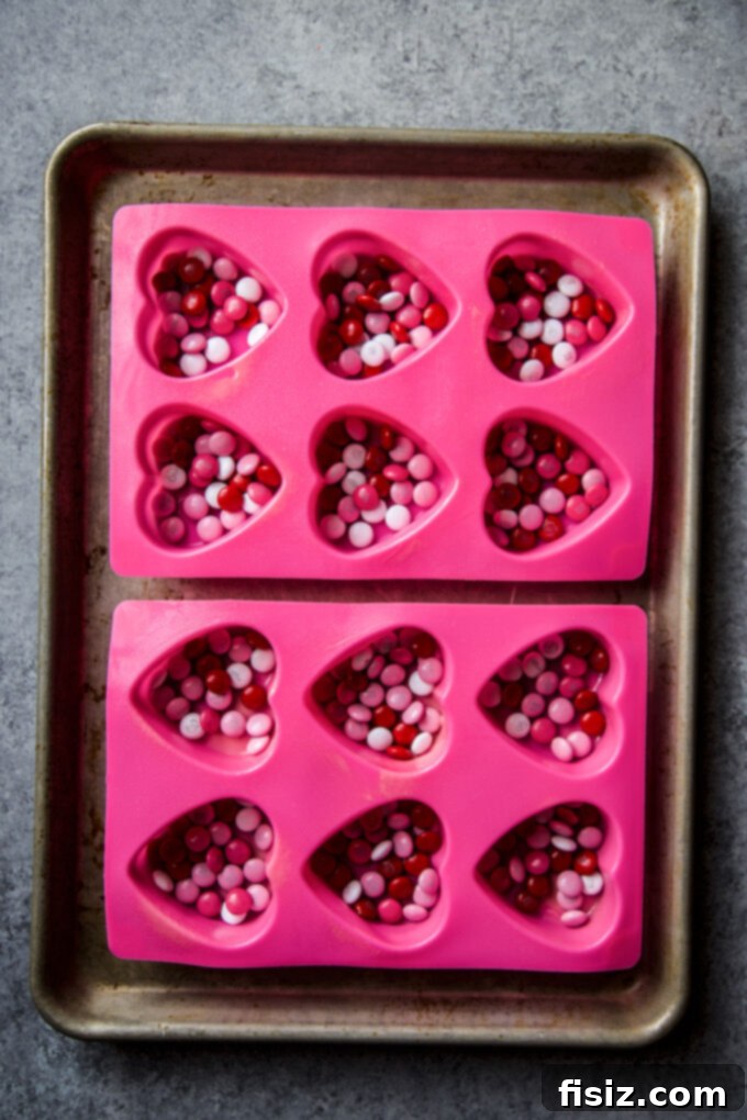 Sweetheart Brookies 5 M&Ms in the bottom of the mold