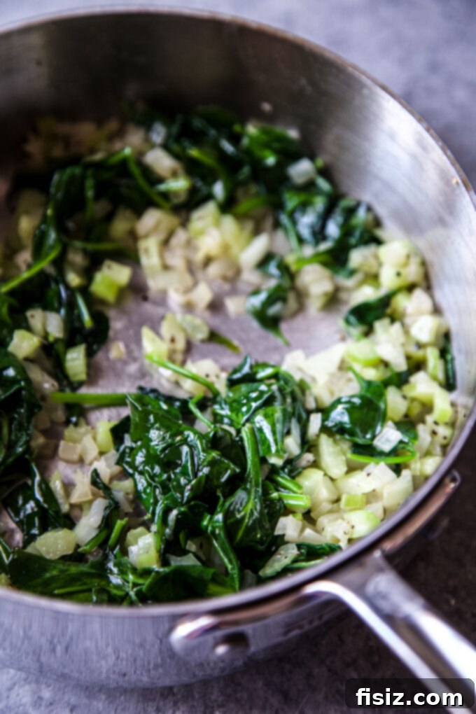 Creamy Polenta with Italian Wedding Chicken Meatballs 6 Sautéed spinach, celery, and onion mixture for polenta